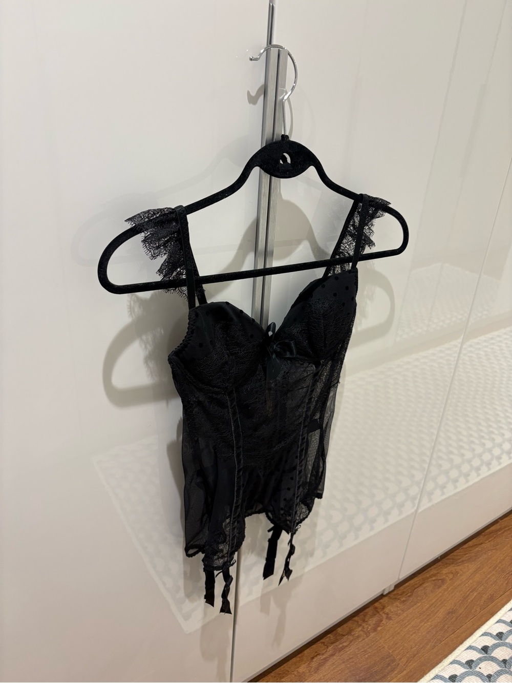 Victoria's Secret Black Lace Bustier with Sheer Panels